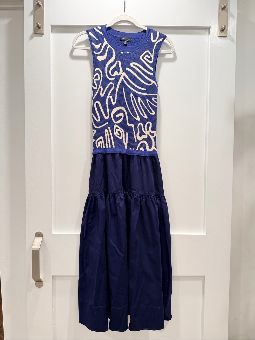 Current Air Navy and Cream Patterned Sleeveless Maxi Dress XS